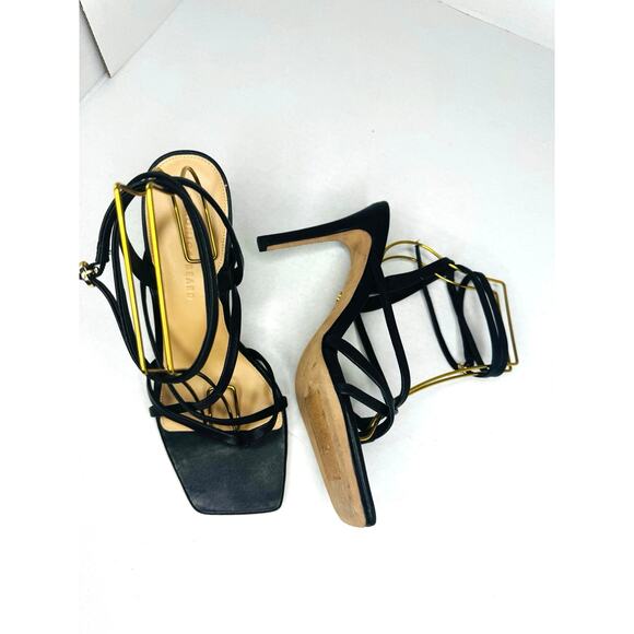 Veronica Beard Abriella Sandal Heel Strappy Ankle Black Leather Sandals Size 10m - Picture 4 of 10